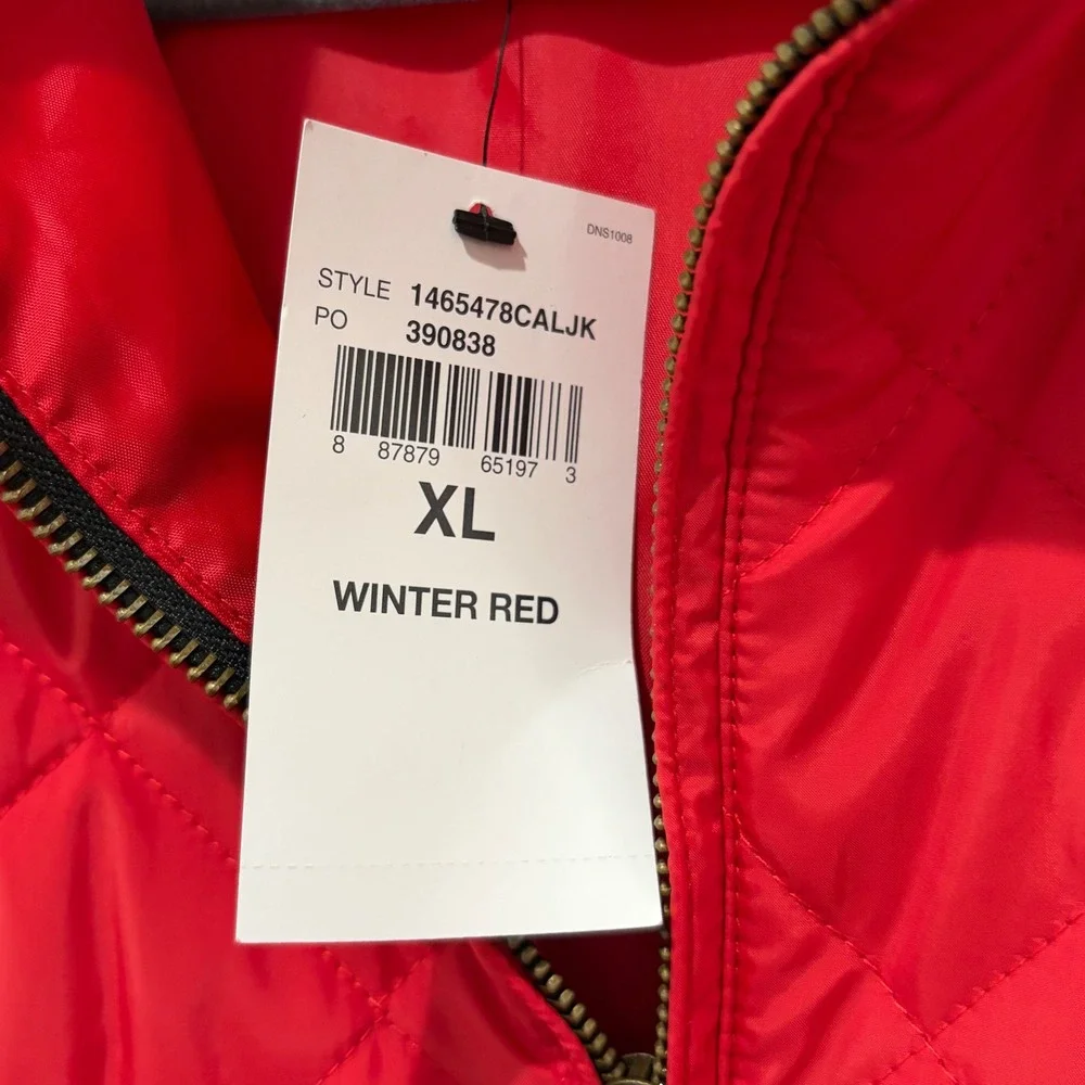 Ralph Lauren Sport Quilted Jacket Womens XL Red Diamond Mock‎ Neck Zip Puffer